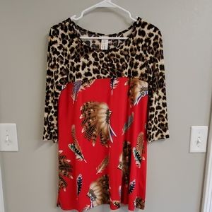 Women's red/leopard/indian headpiece tunic.